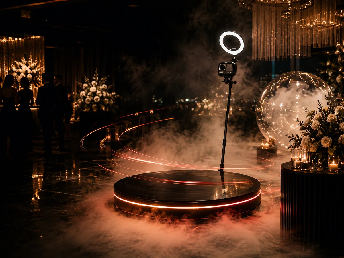 Video Booth 360 într-un decor de eveniment